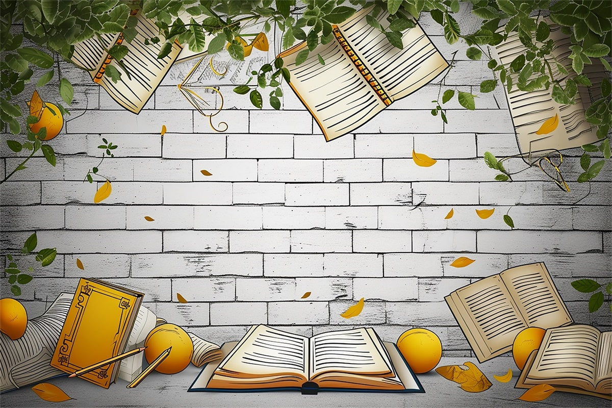 World Book Day Backdrop Floating Books Brick Wall Backdrop UK XY2-62