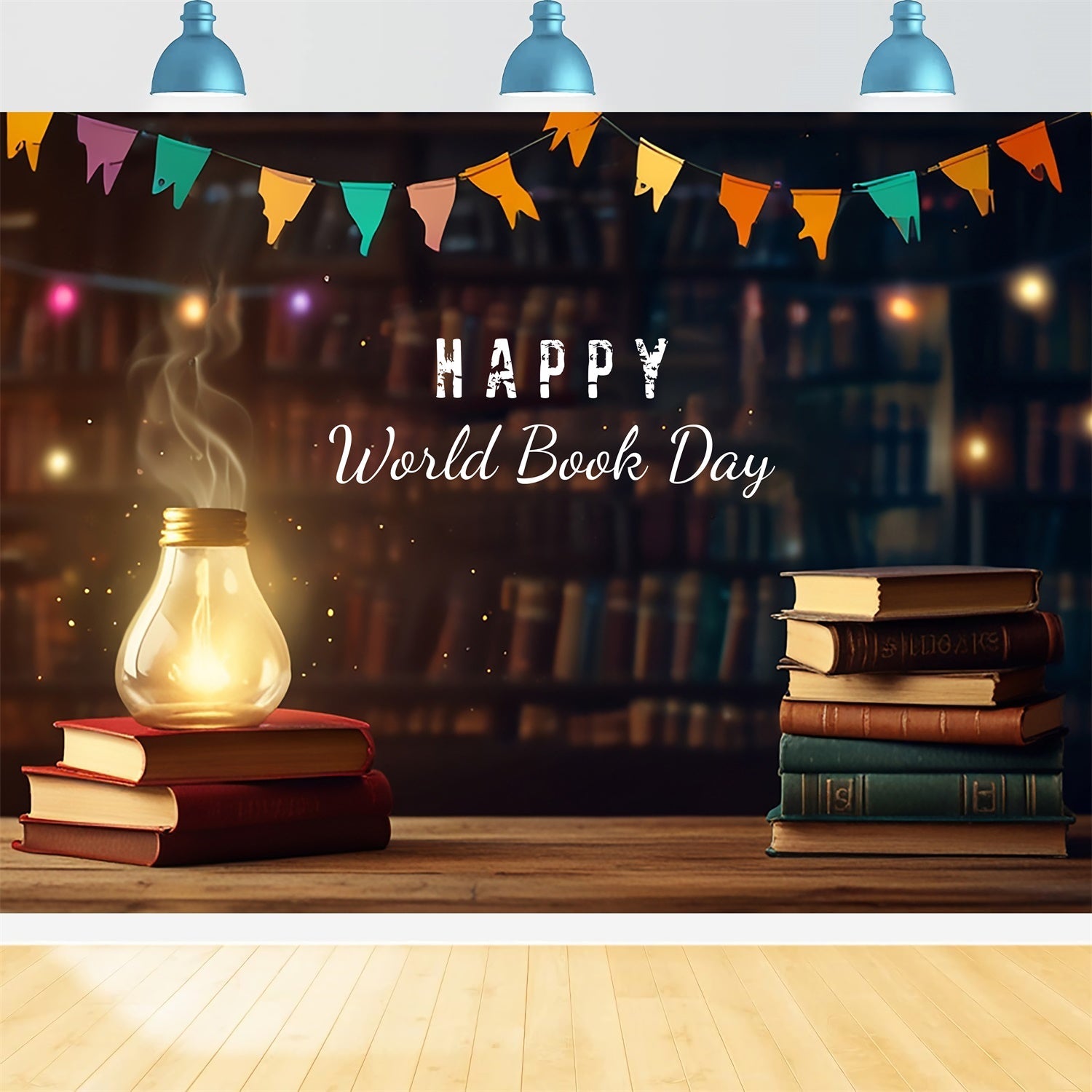 World Book Day Backdrop Vintage Library Warm Glow Backdrop UK XY2-64