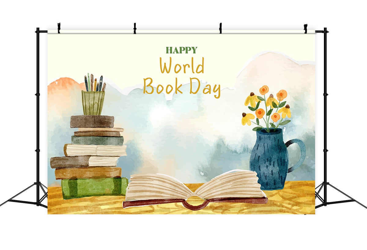 World Book Day Backdrop Watercolor Book Blossoms Backdrop UK XY2-65