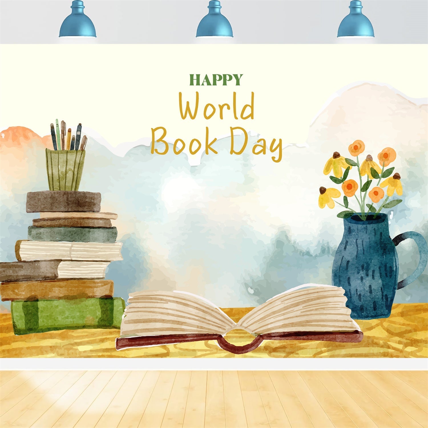 World Book Day Backdrop Watercolor Book Blossoms Backdrop UK XY2-65