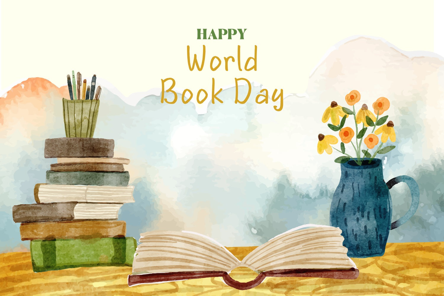 World Book Day Backdrop Watercolor Book Blossoms Backdrop UK XY2-65