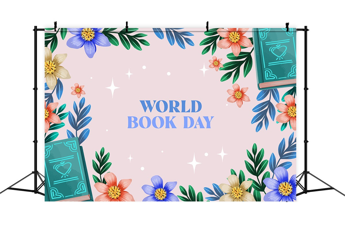 World Book Day Backdrop Elegant Floral Frame Books Backdrop UK XY2-66