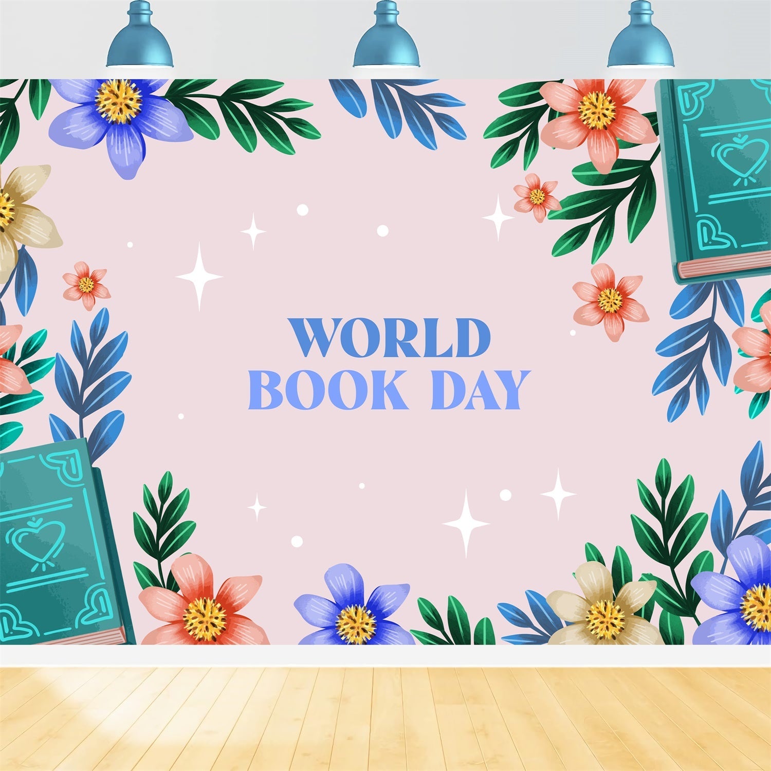 World Book Day Backdrop Elegant Floral Frame Books Backdrop UK XY2-66