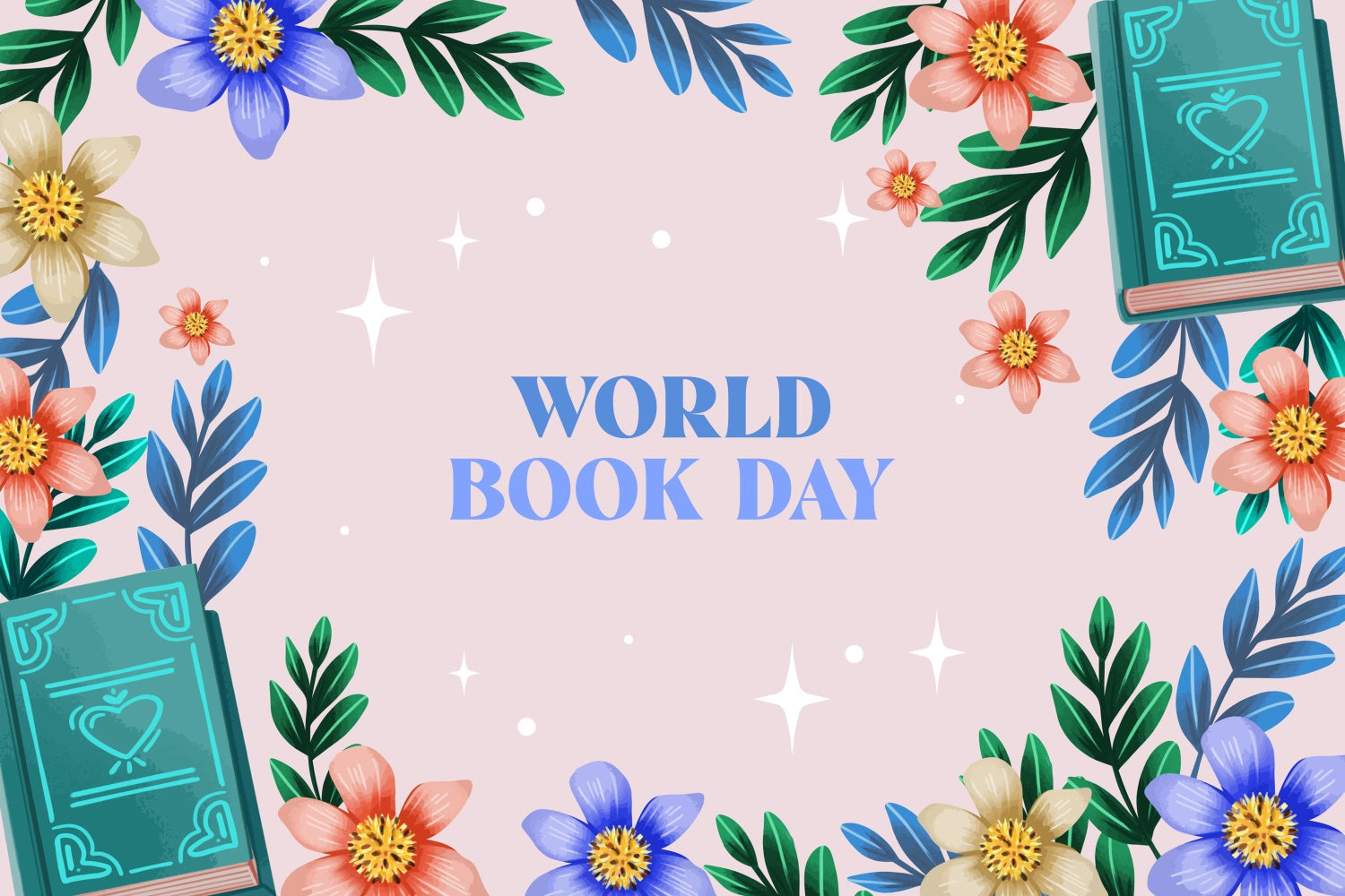 World Book Day Backdrop Elegant Floral Frame Books Backdrop UK XY2-66