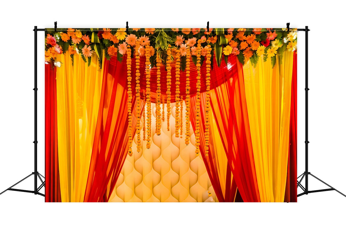 Diwali Photo Backdrop Vibrant Marigold Curtain Backdrop UK XY2-67