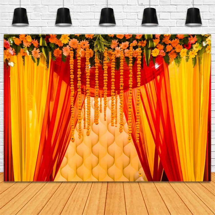 Diwali Photo Backdrop Vibrant Marigold Curtain Backdrop UK XY2-67