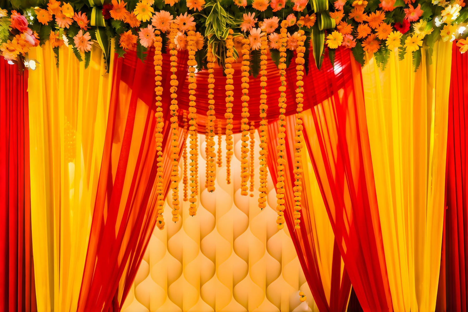 Diwali Photo Backdrop Vibrant Marigold Curtain Backdrop UK XY2-67