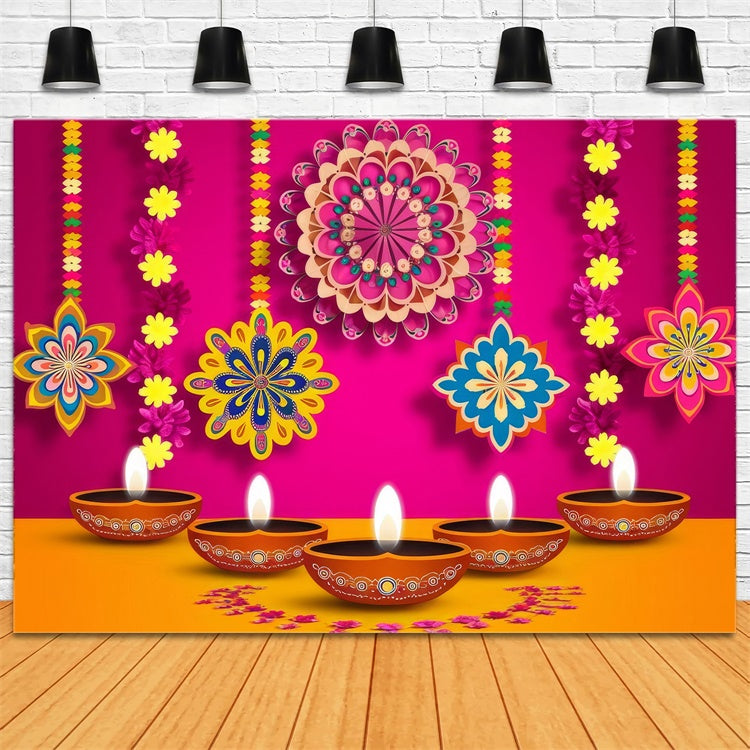 Diwali Backdrops Colorful Hanging Floral Festival Backdrop UK XY2-68