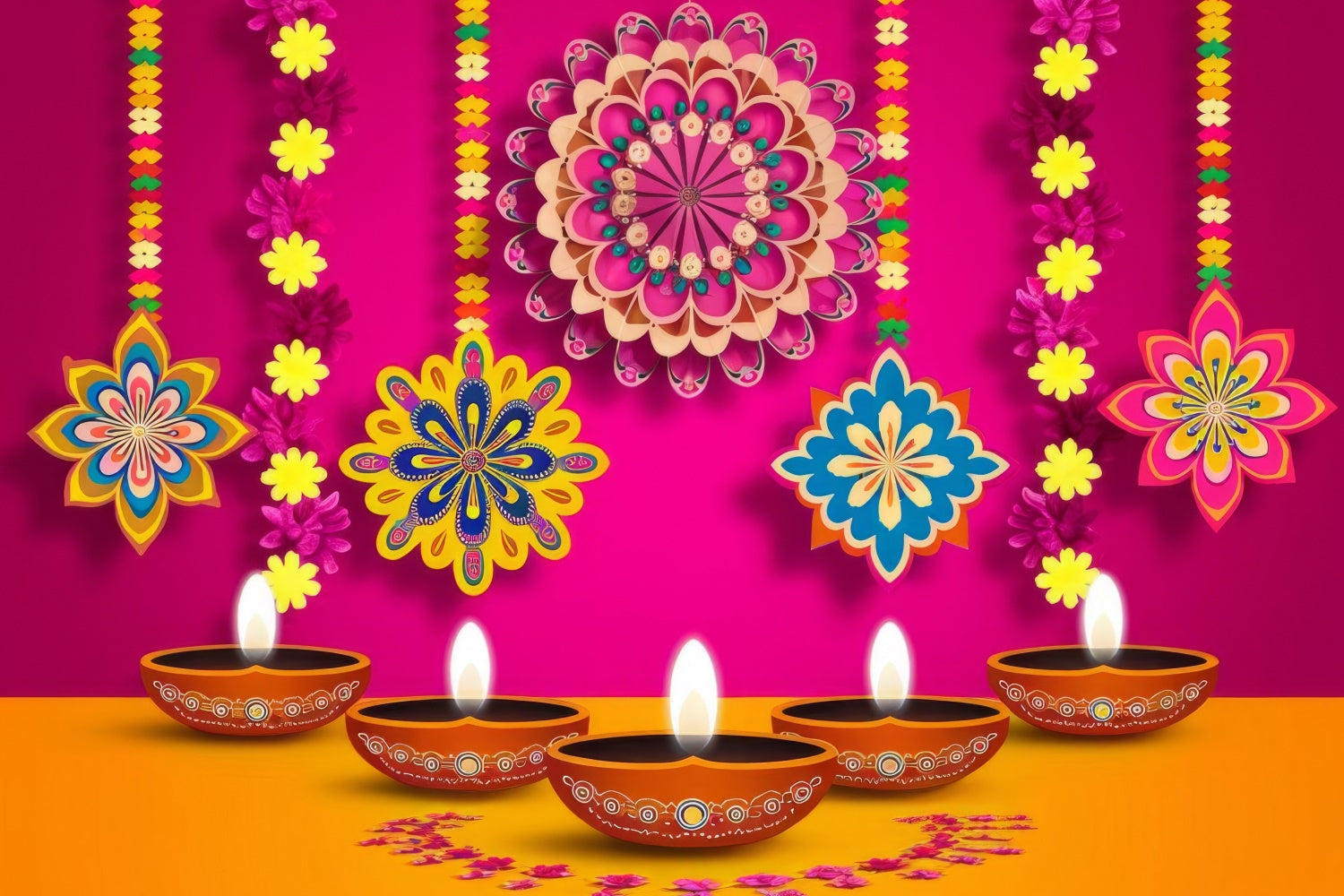 Diwali Backdrops Colorful Hanging Floral Festival Backdrop UK XY2-68