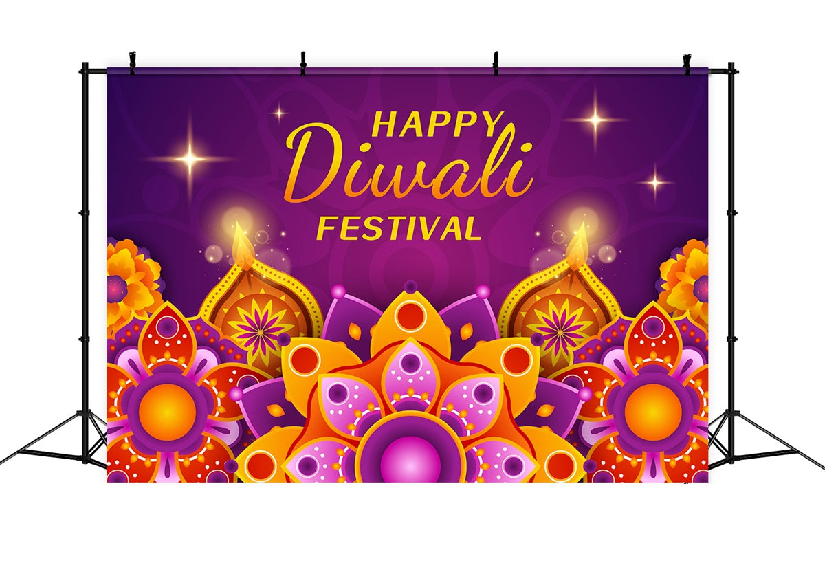 Diwali Photo Backdrop Glowing Lamps Festive Mandala Backdrop UK XY2-71