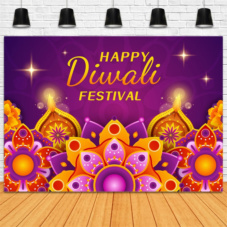 Diwali Photo Backdrop Glowing Lamps Festive Mandala Backdrop UK XY2-71