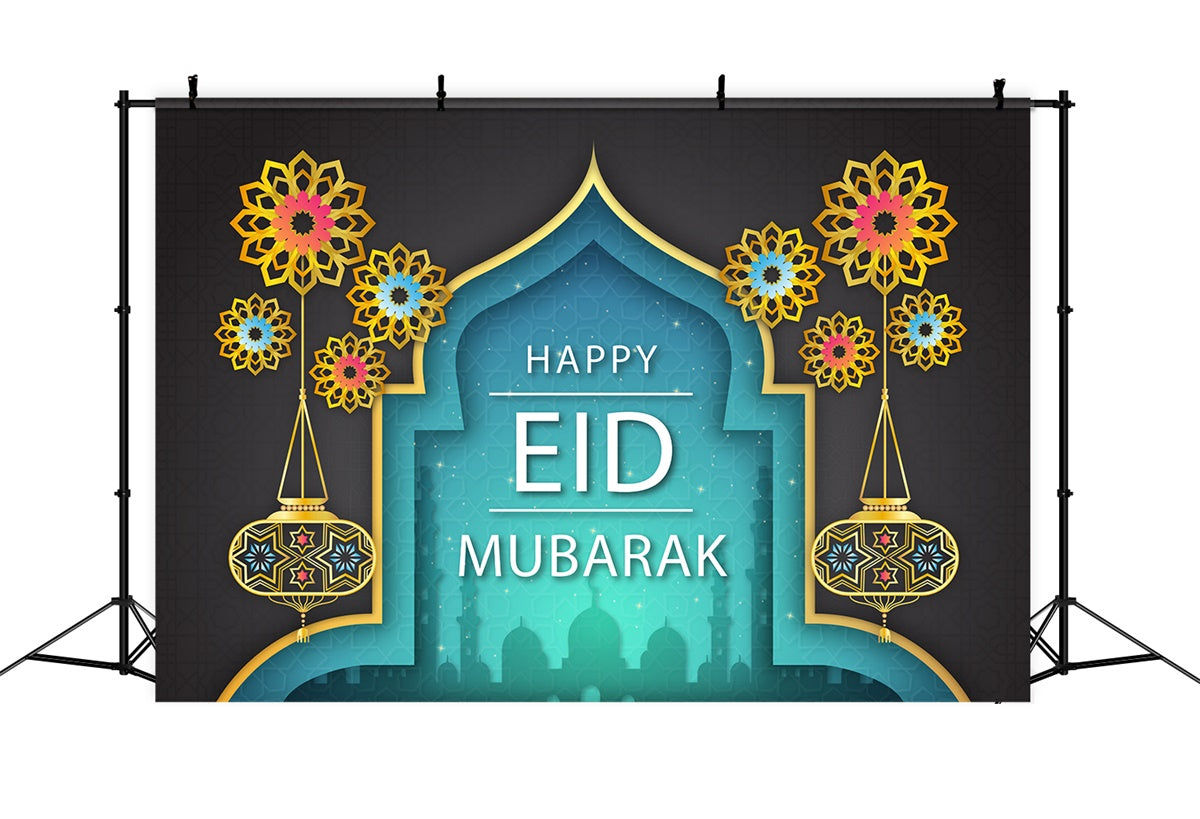 Eid Mubarak Backdrop Sacred Archway Golden Lantern Backdrop UK XY2-77