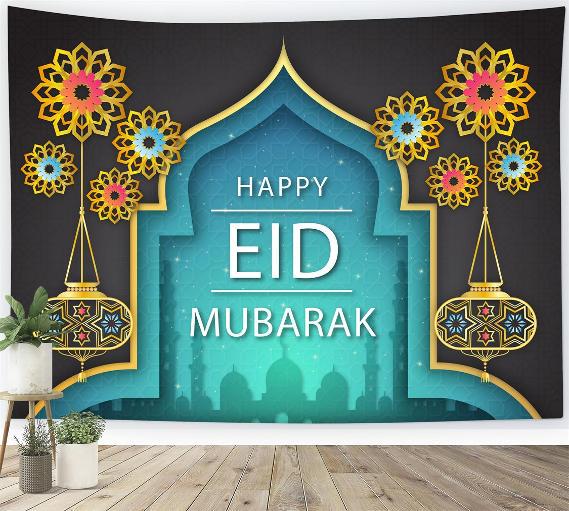 Eid Mubarak Backdrop Sacred Archway Golden Lantern Backdrop UK XY2-77