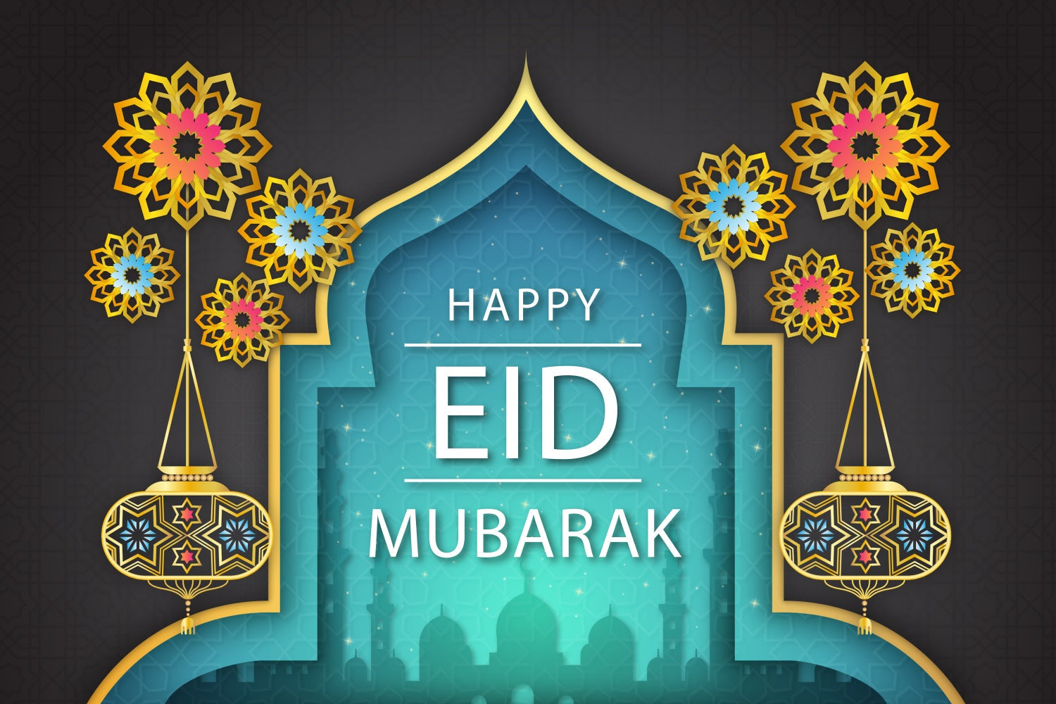 Eid Mubarak Backdrop Sacred Archway Golden Lantern Backdrop UK XY2-77