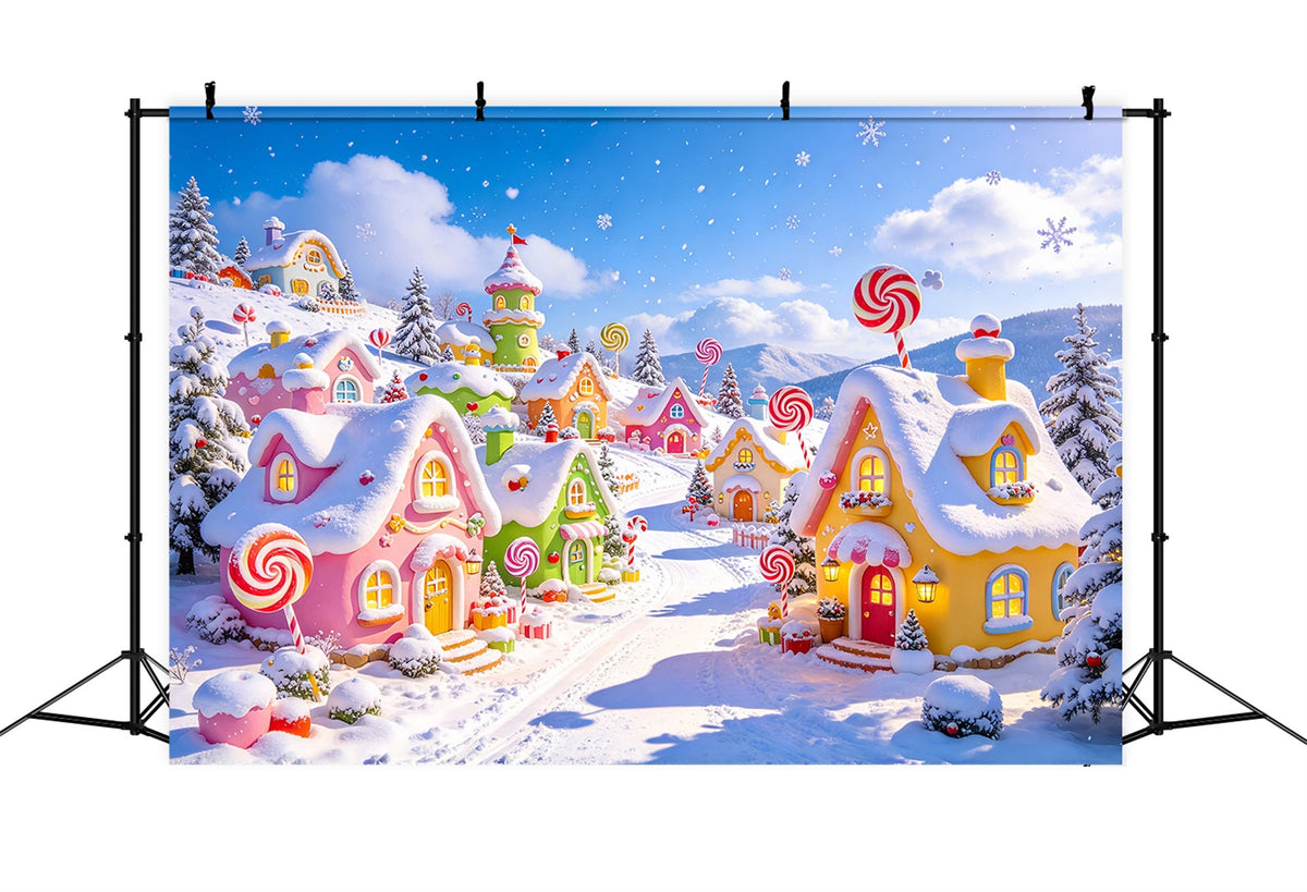 Christmas Village Backdrops Snow Pastel Candy Cottage Christmas Photo Backdrop UK ZTT610-1
