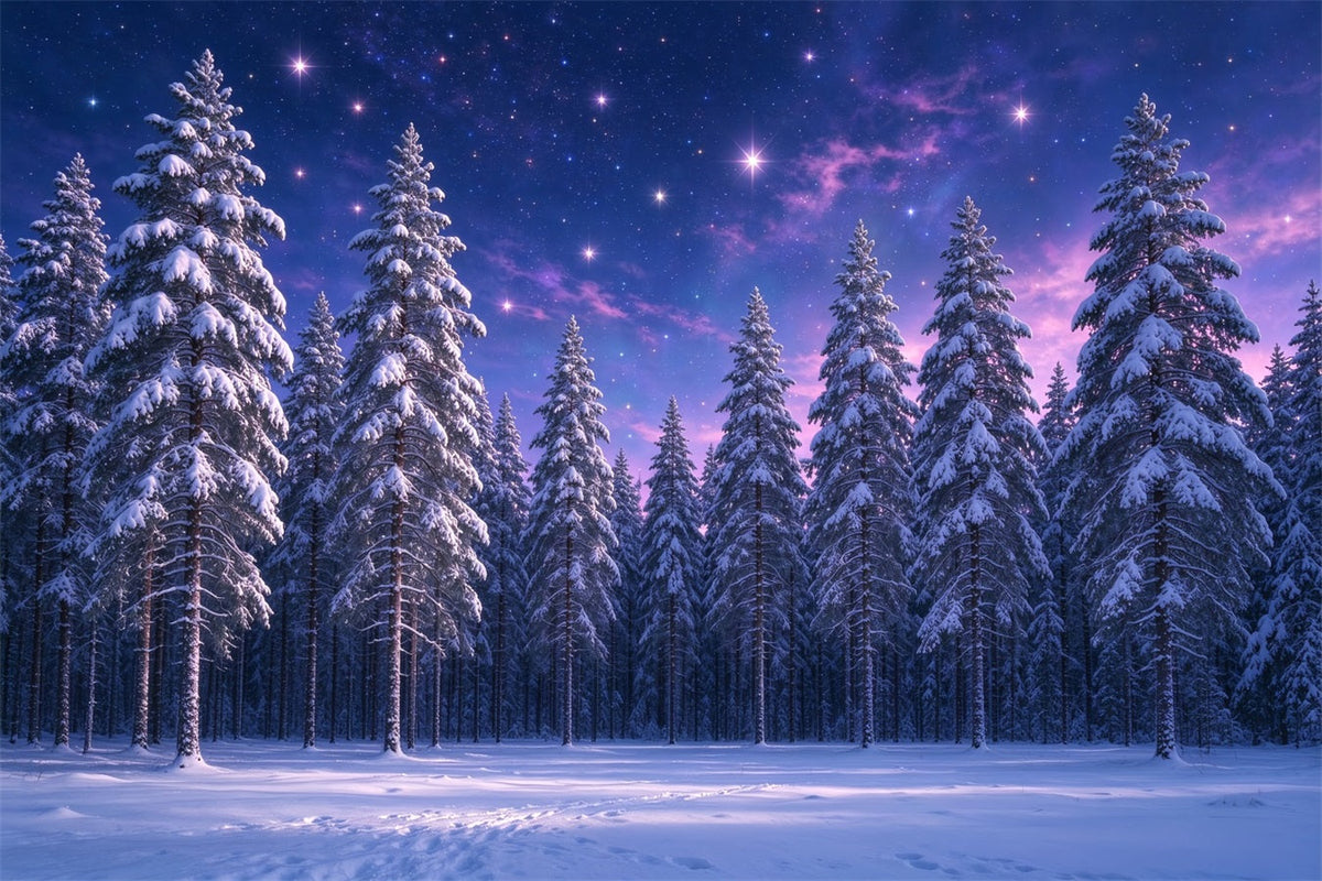 Christmas Tree Backdrops Purple Starlit Snowy Forest Xmas Backdrop UK ZTT610-12