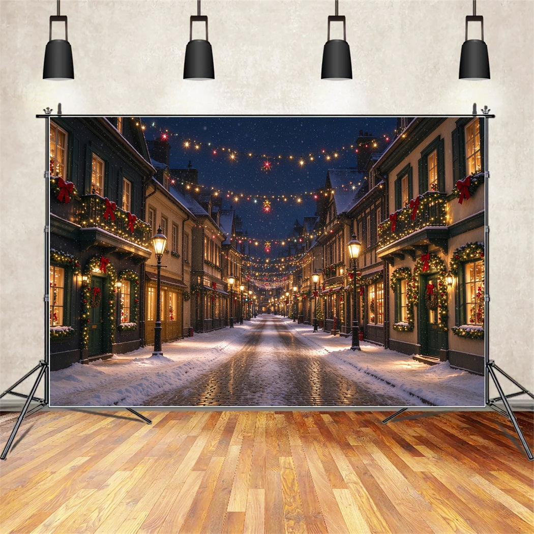 Christmas Village Backdrops Illuminated Snowy Street Photography Christmas Backdrops UK ZTT610-14