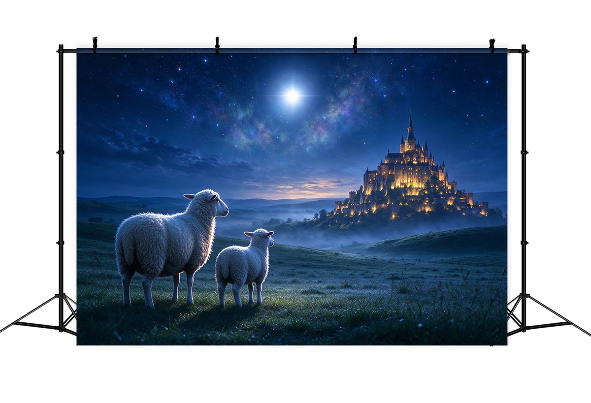 Nativity Scene Backdrop Moonlit Castle Sheep Meadow Christmas Backdrop Photography UK ZTT610-15