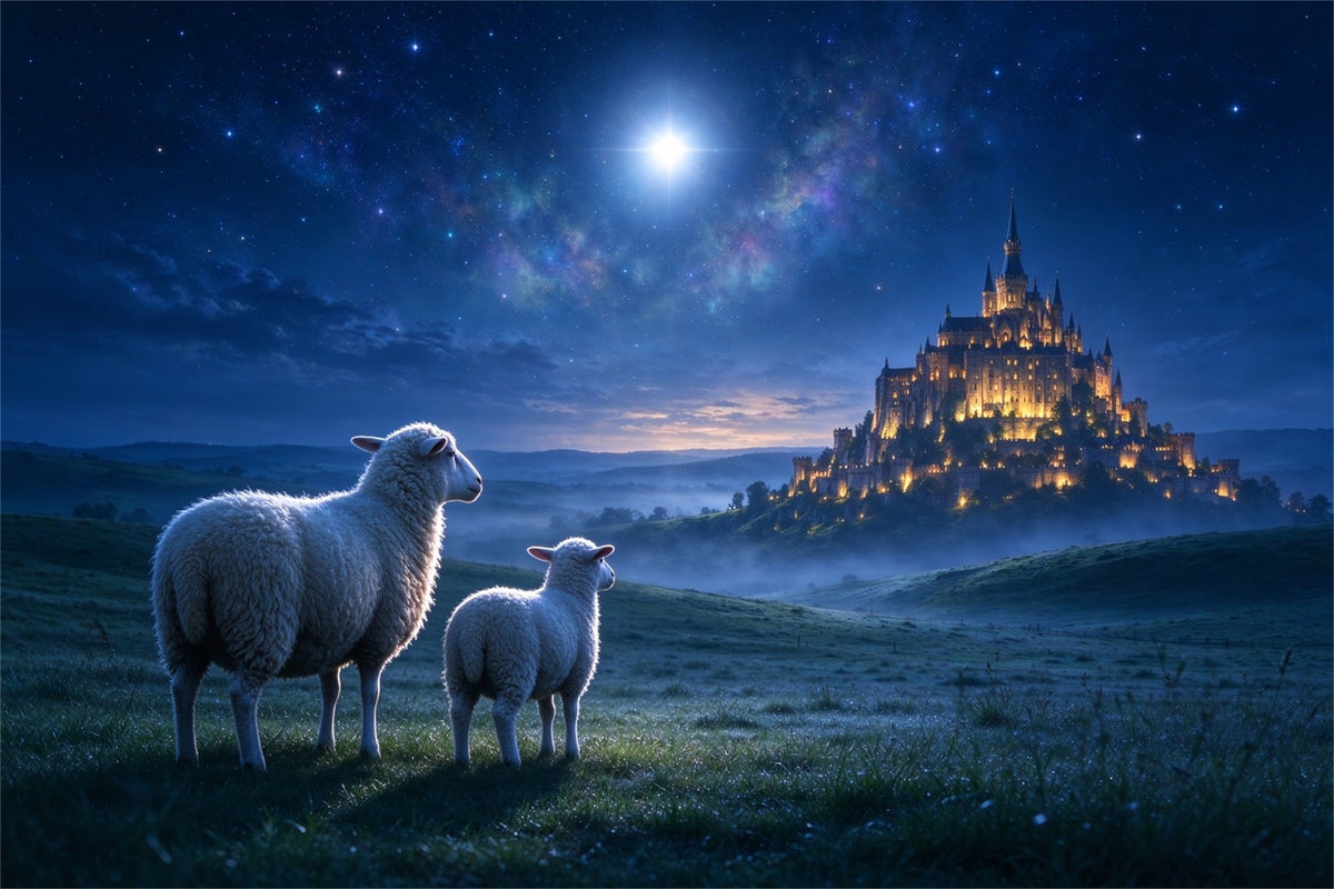 Nativity Scene Backdrop Moonlit Castle Sheep Meadow Christmas Backdrop Photography UK ZTT610-15