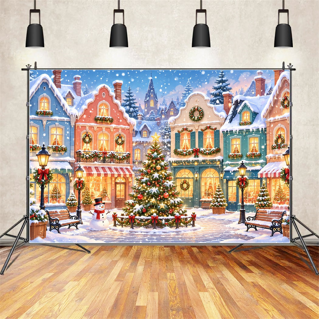 Christmas Town Backdrops Snowy Pastel Village Square Christmas Picture Backdrop UK ZTT610-17