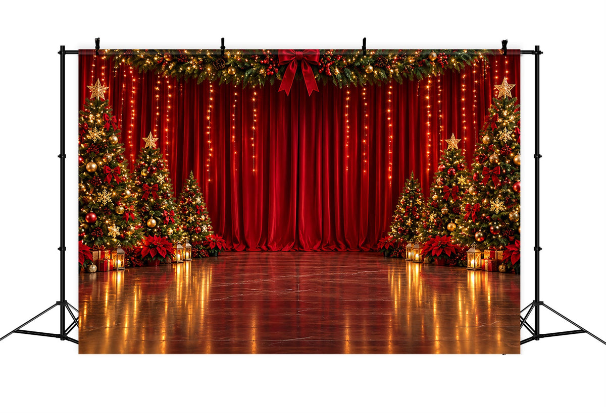 Christmas Backdrop for Photography Crimson Velvet Stage Christmas Stage Backdrops UK ZTT610-19