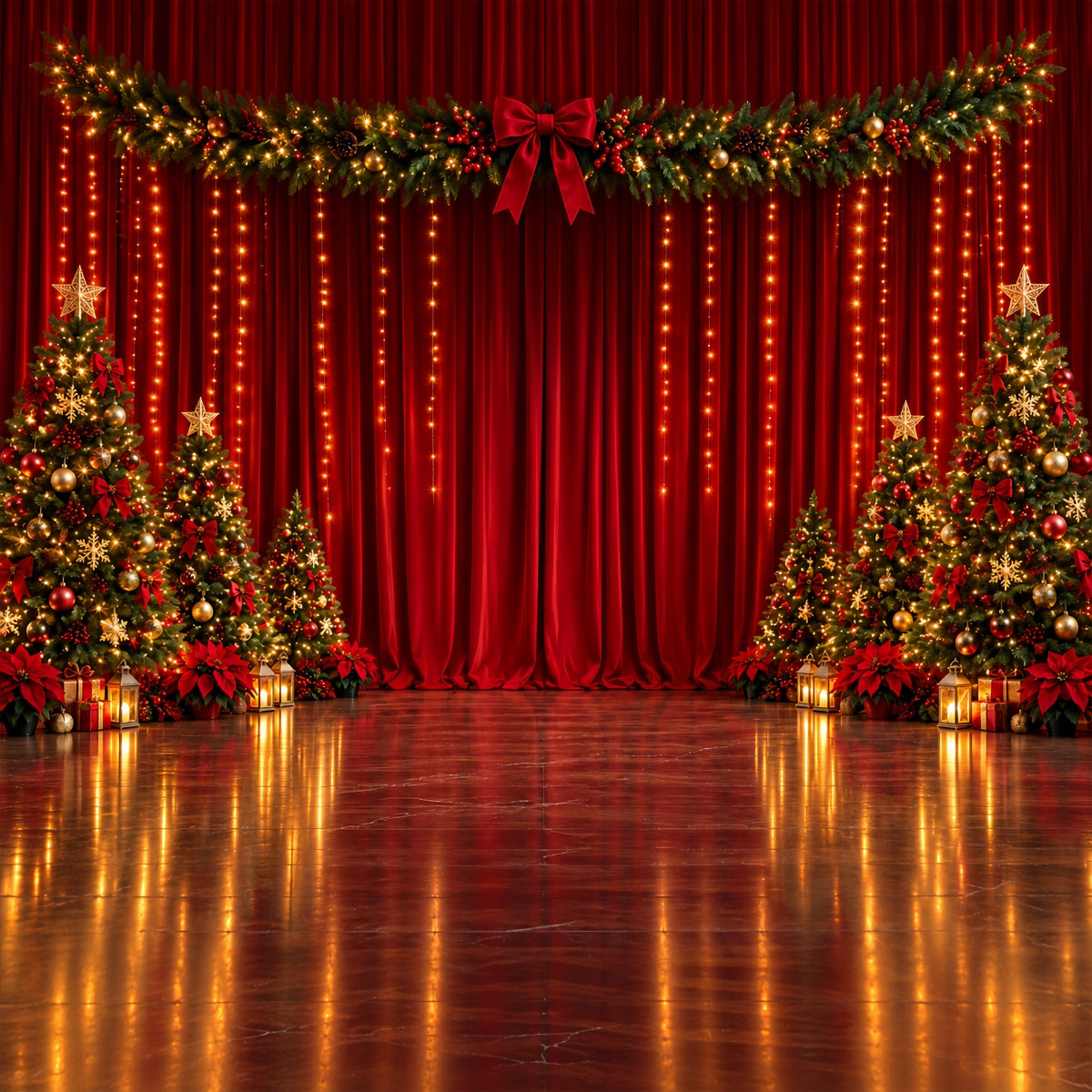 Christmas Backdrop for Photography Crimson Velvet Stage Christmas Stage Backdrops UK ZTT610-19