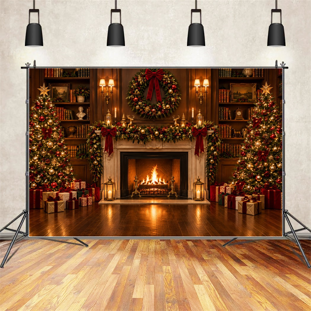 Christmas Backdrops for Photography Ornate Grand Library Fireplace Christmas Fireplace Backdrop UK ZTT610-21