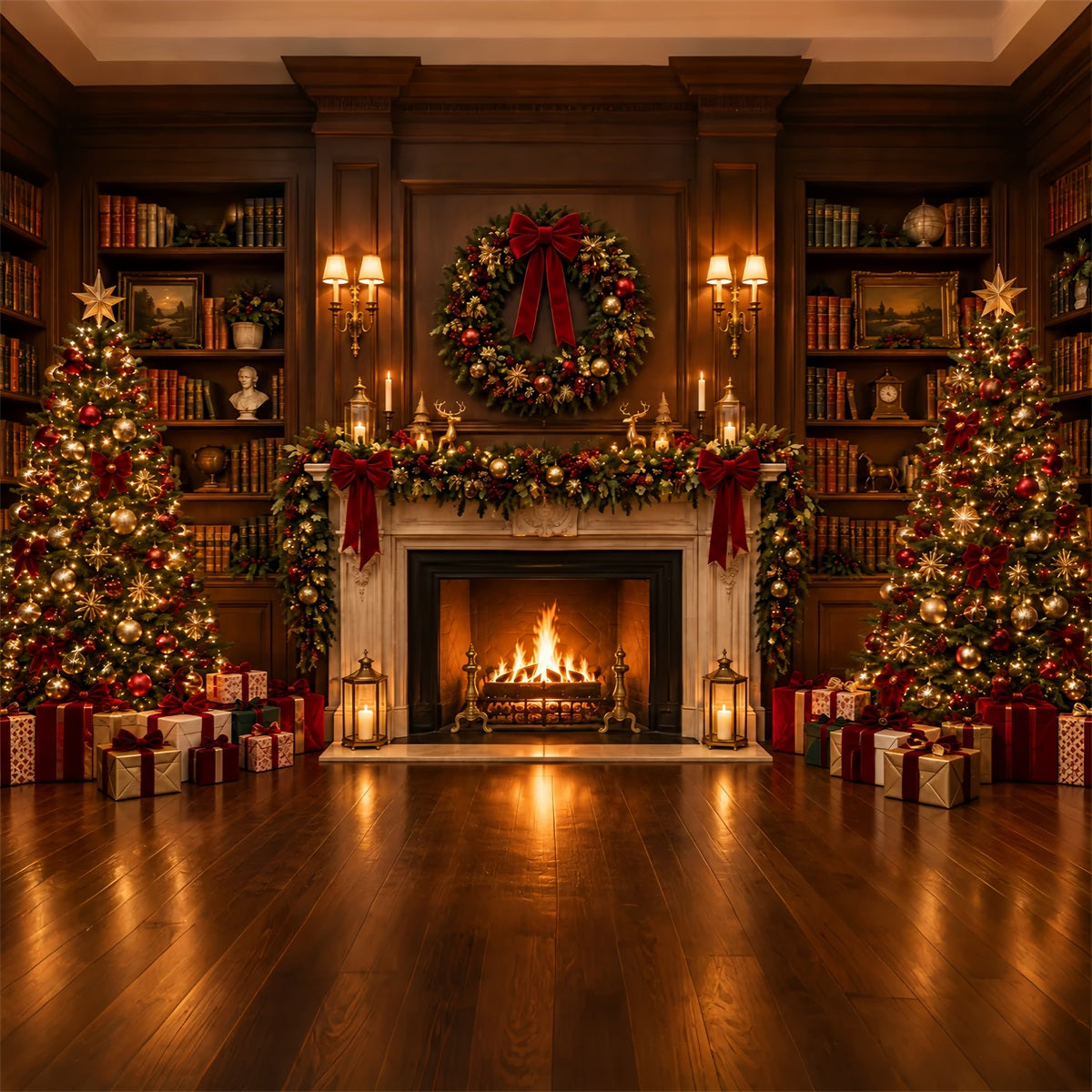 Christmas Backdrops for Photography Ornate Grand Library Fireplace Christmas Fireplace Backdrop UK ZTT610-21