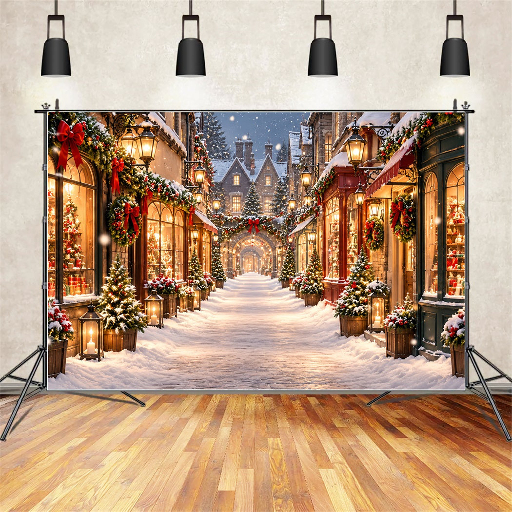 Christmas Village Backdrops Snowy Illuminated Shopping Street Christmas Street Backdrop UK ZTT610-23