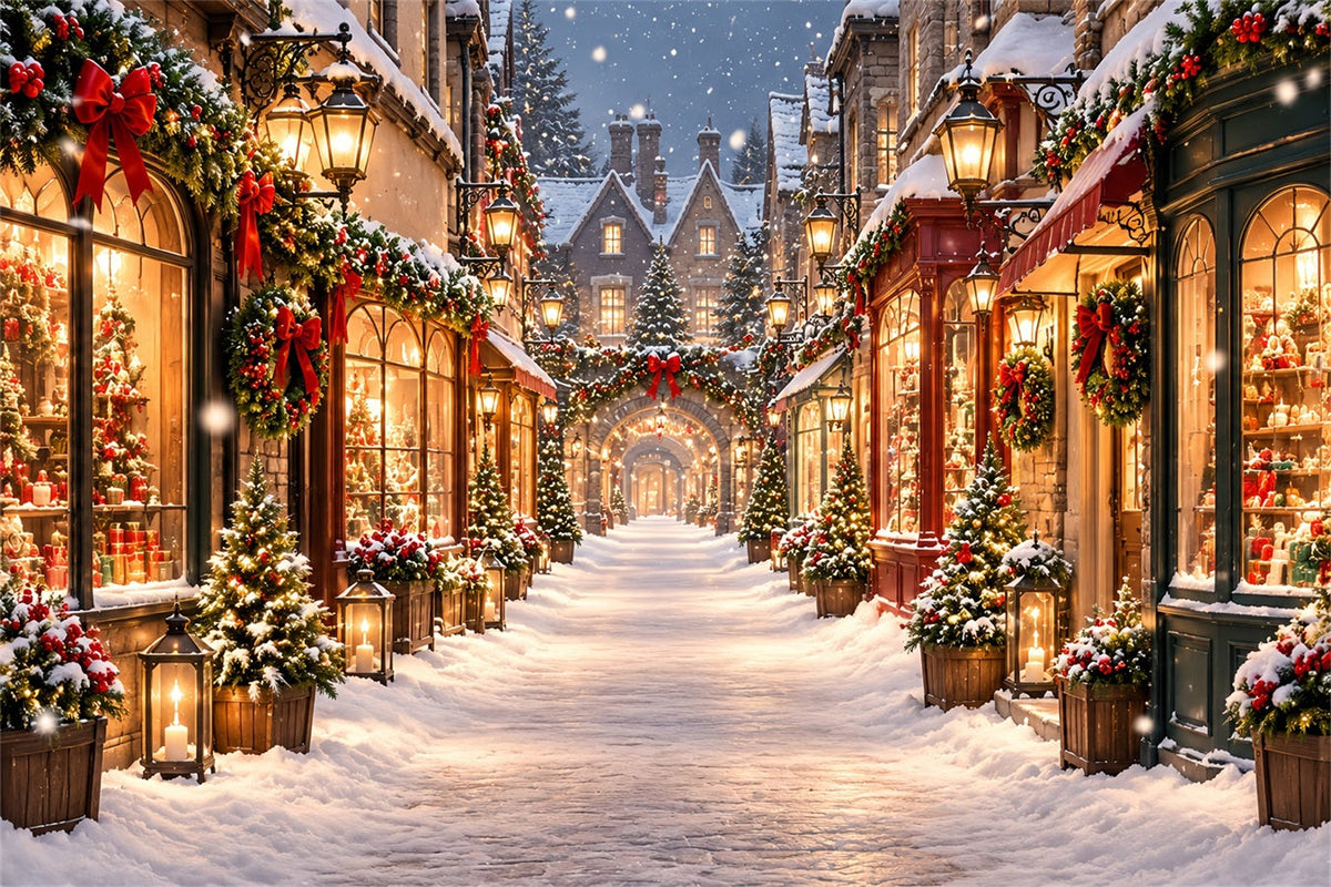 Christmas Village Backdrops Snowy Illuminated Shopping Street Christmas Street Backdrop UK ZTT610-23