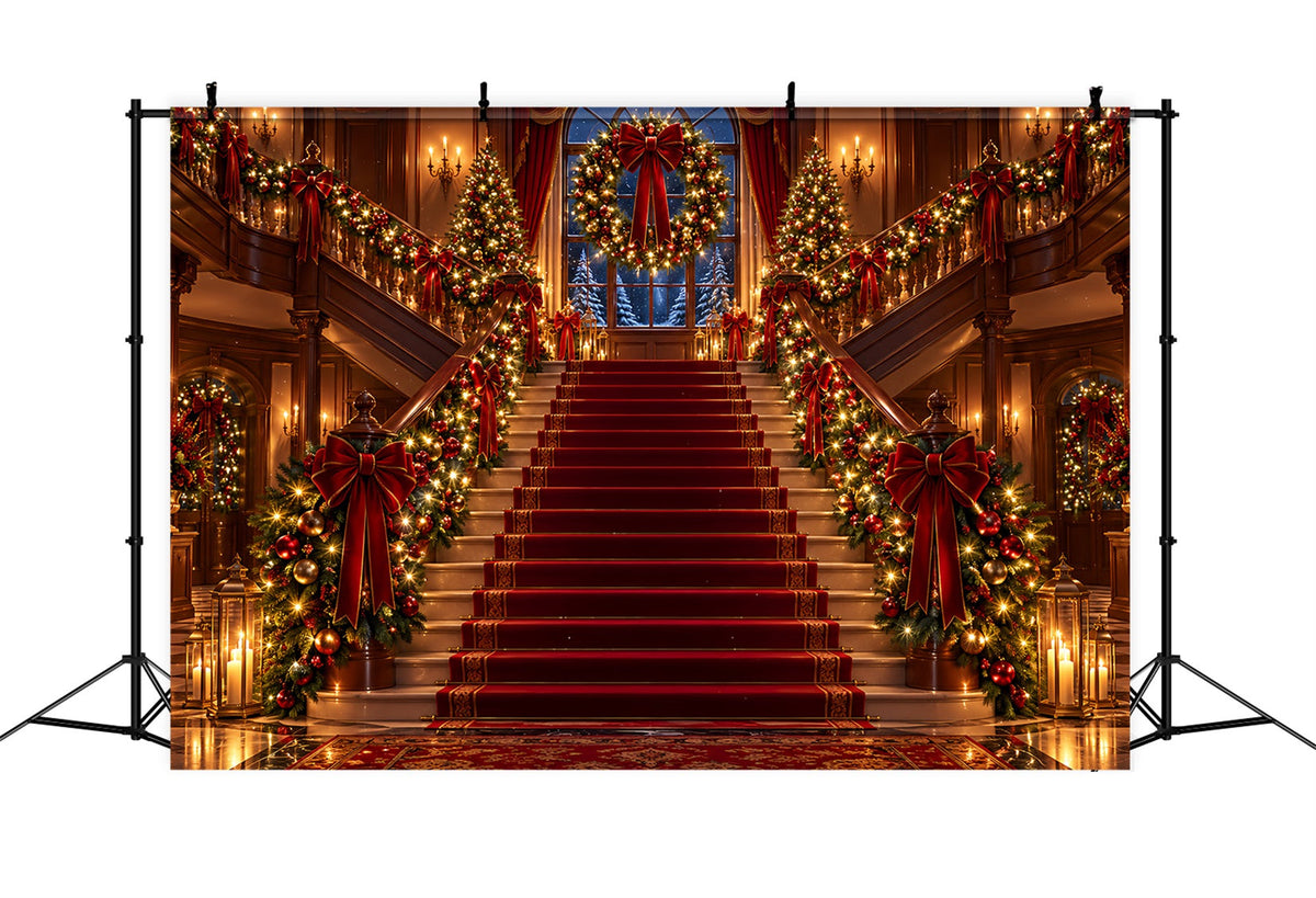 Christmas Scene Backdrop Ornate Red Carpet Staircase Christmas Staircase Backdrop UK ZTT610-25