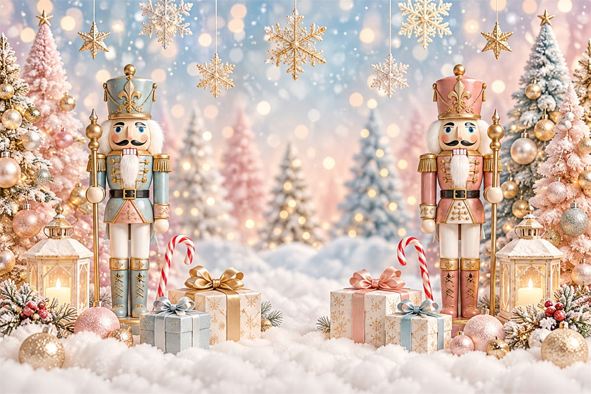 Christmas Backdrop Pastel Tree Snow Bokeh Nutcracker Photo Backdrop UK ZTT610-26