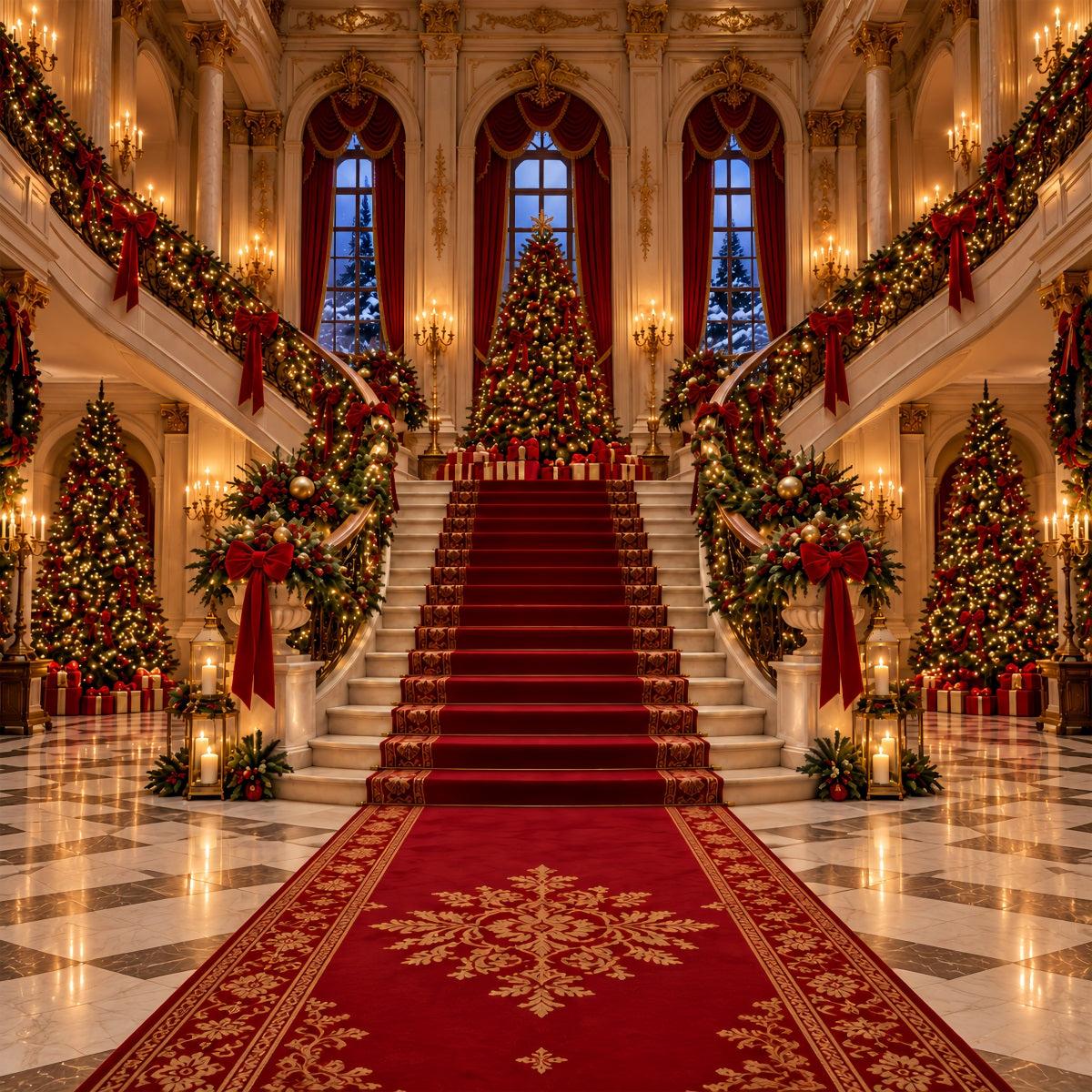 Living Room Christmas Backdrop Imperial Festive Staircase Hall Christmas Wall Backdrop UK ZTT610-28