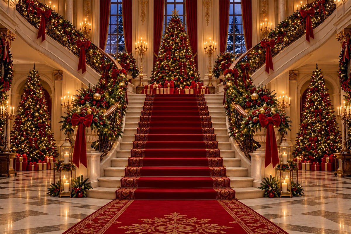 Living Room Christmas Backdrop Imperial Festive Staircase Hall Christmas Wall Backdrop UK ZTT610-28