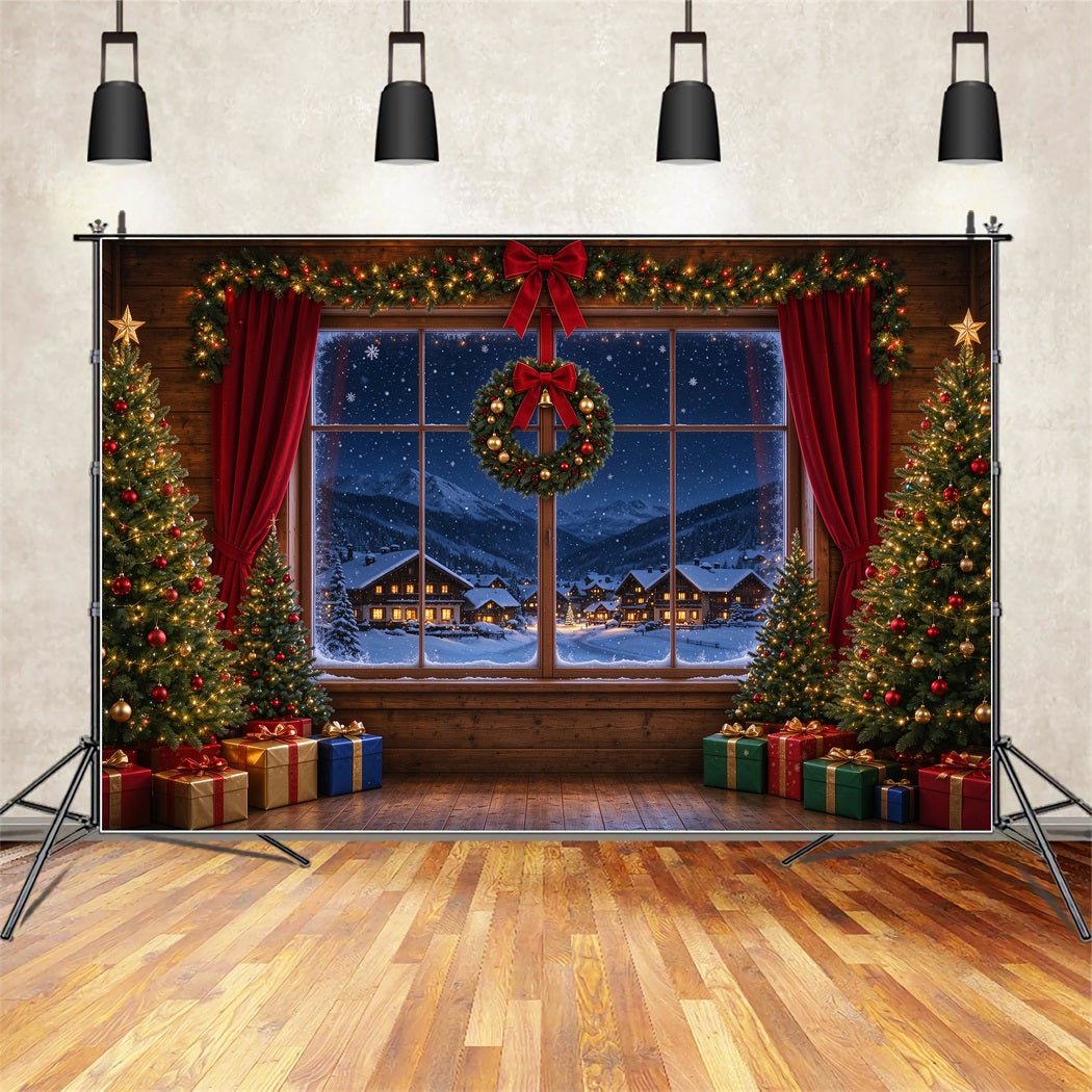 Santa Backdrop Snowy Village Window Retreat Christmas Backdrops UK ZTT610-3