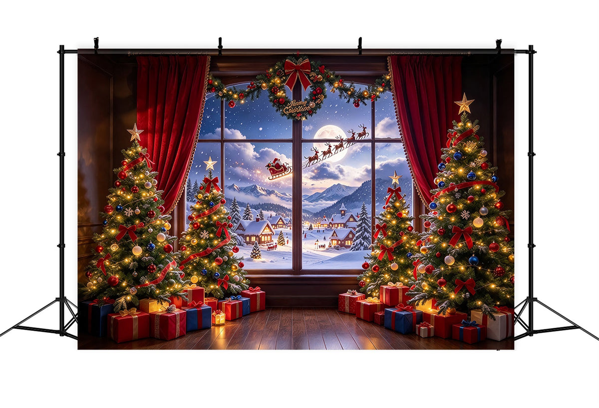 Santa Backdrop Window View Sleigh Snow Christmas Backdrops UK ZTT610-33