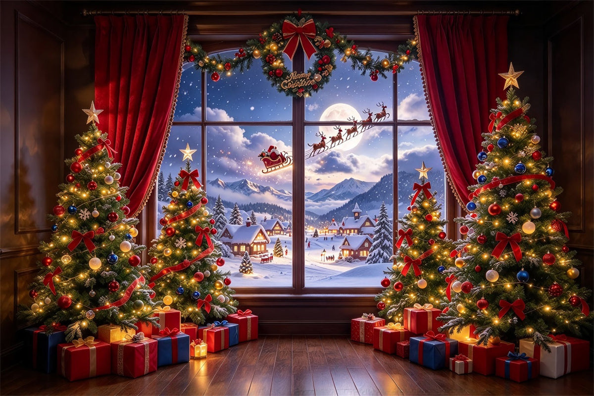 Santa Backdrop Window View Sleigh Snow Christmas Backdrops UK ZTT610-33