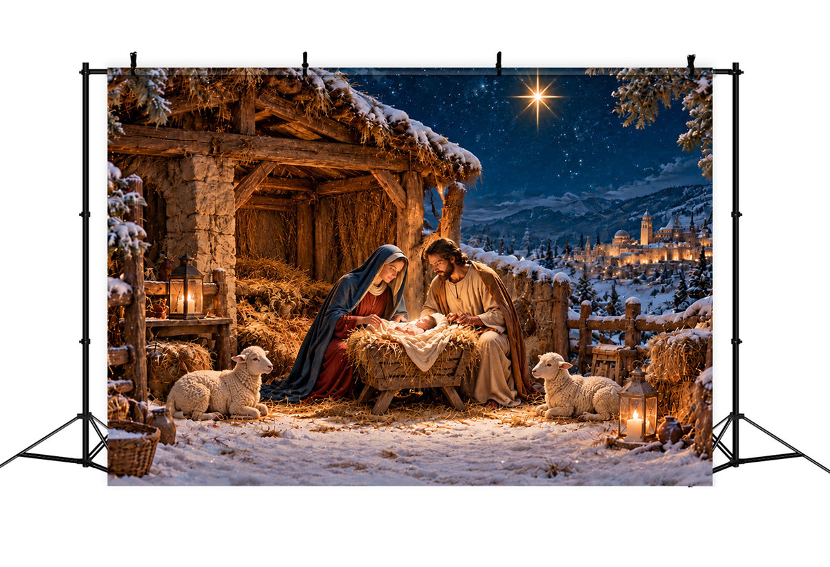 Nativity Scene Backdrop Bethlehem Star Manger Stable Christmas Photo Backdrops UK ZTT610-34