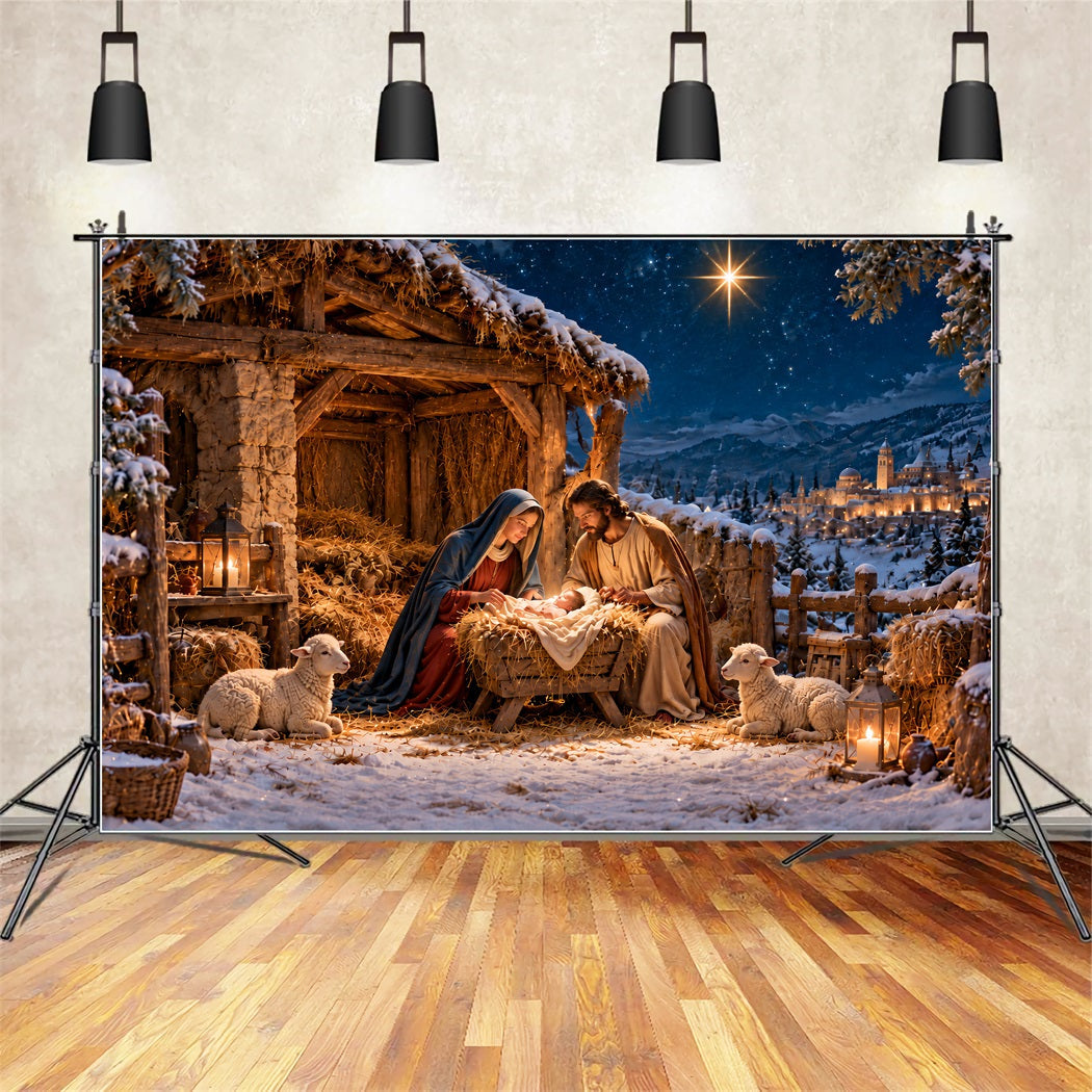 Nativity Scene Backdrop Bethlehem Star Manger Stable Christmas Photo Backdrops UK ZTT610-34