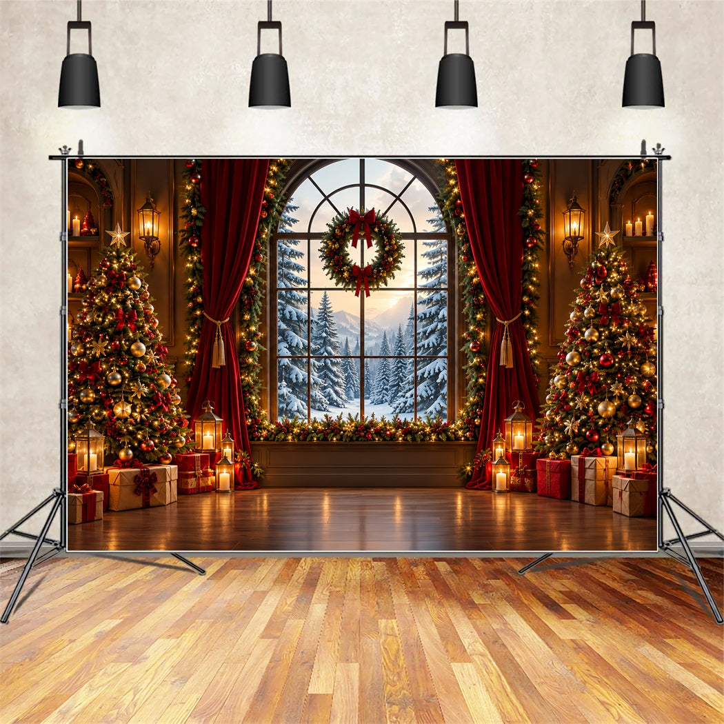 Christmas Backdrops Grand Window Snowy Forest Christmas Backdrop for Photos UK ZTT610-35