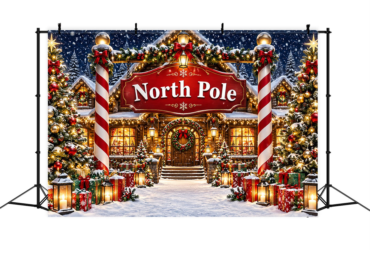 North Pole Photo Backdrop Snowy Cozy House Entrance Professional Christmas Backdrop UK ZTT610-36