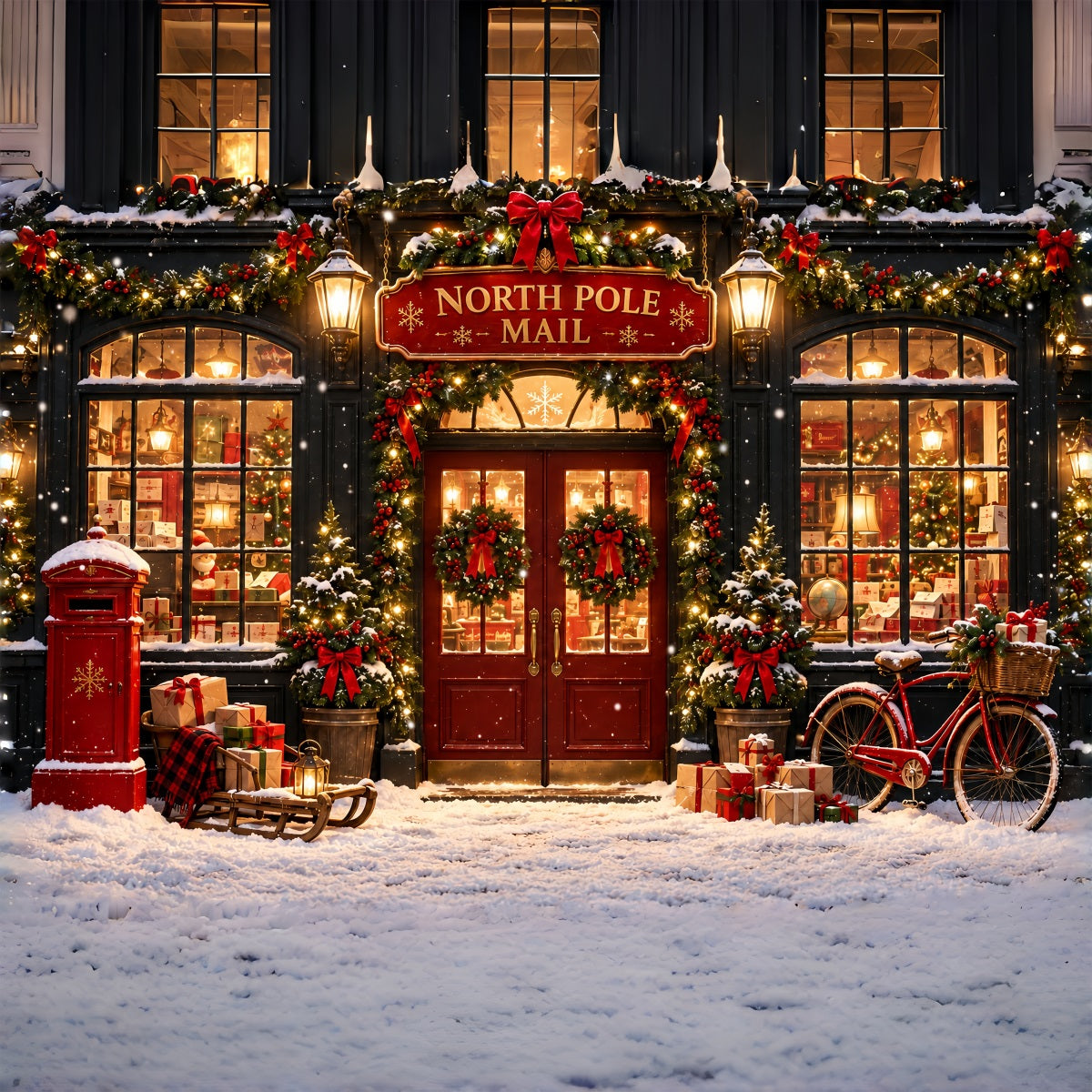 North Pole Photo Backdrop Winter Snow Mail Station Christmas Photography Backdrops UK ZTT610-43