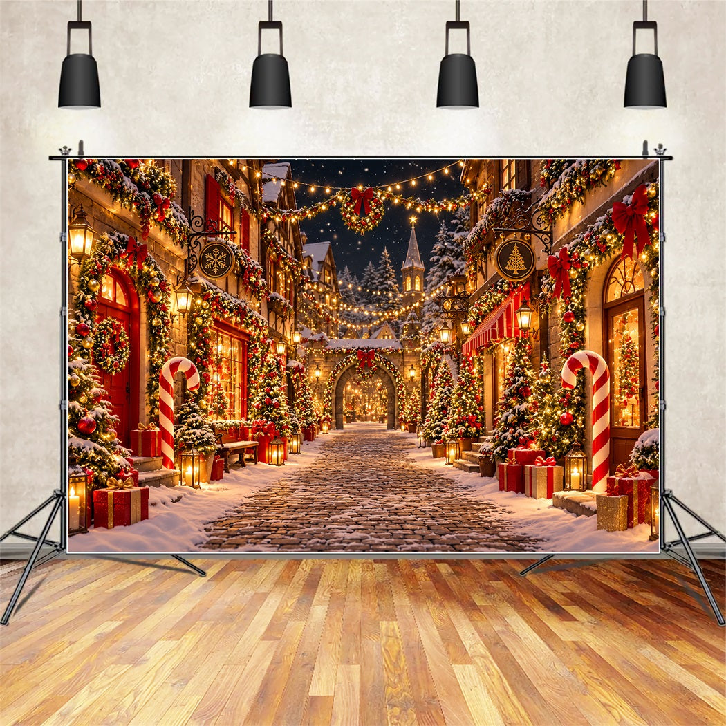 Christmas Village Backdrops Snowy Cobblestone Street Photography Christmas Backdrops UK ZTT610-44