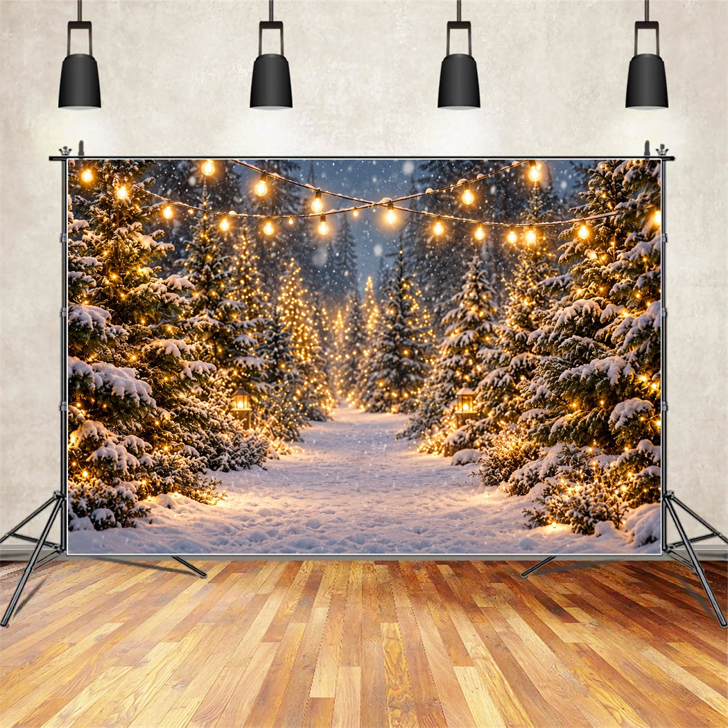 Christmas Tree Farm Backdrop Glowing Snowy Forest Path Christmas Tree Backdrops UK ZTT610-46