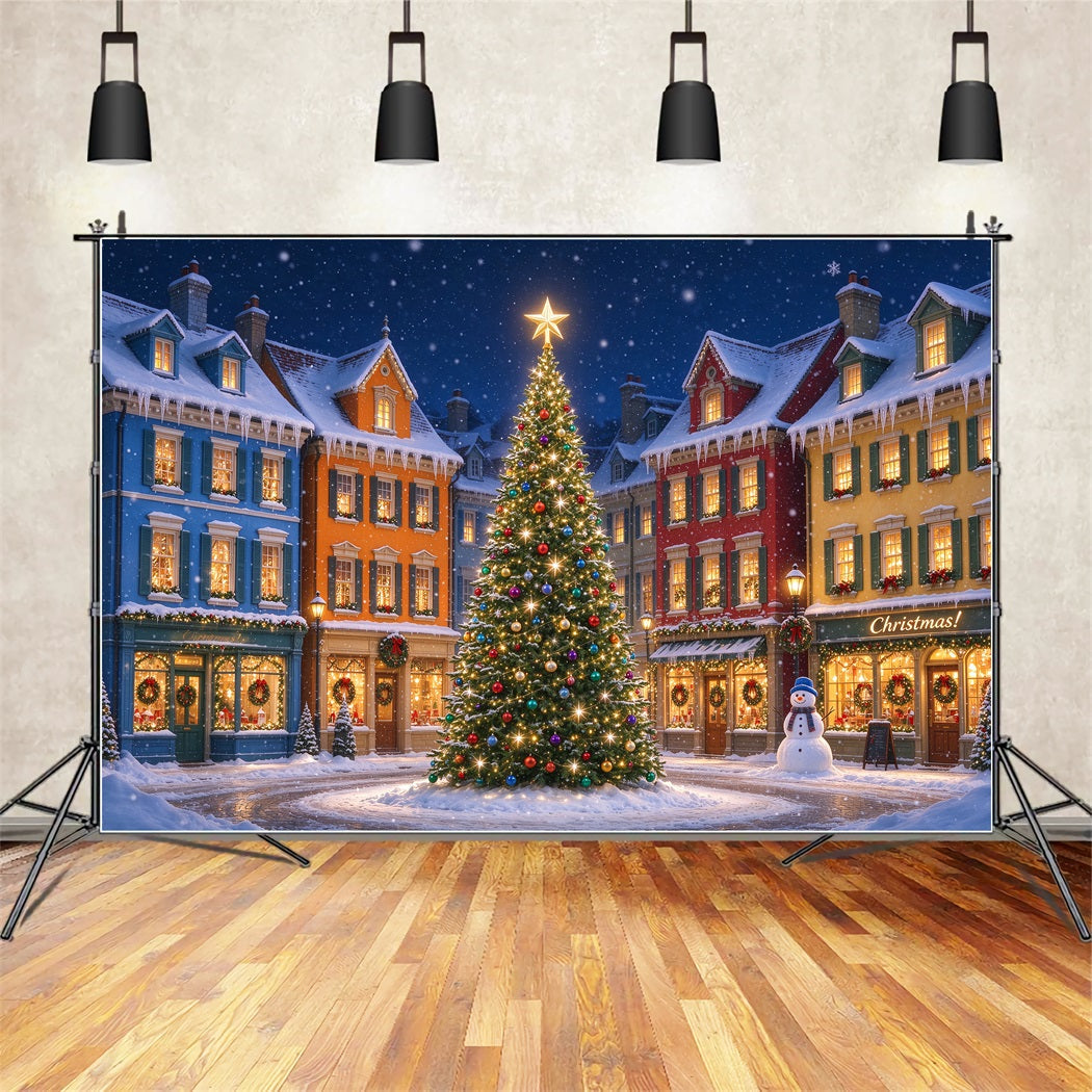 Christmas Town Backdrops Colorful Snowy House Tree Christmas Picture Backdrop UK ZTT610-47