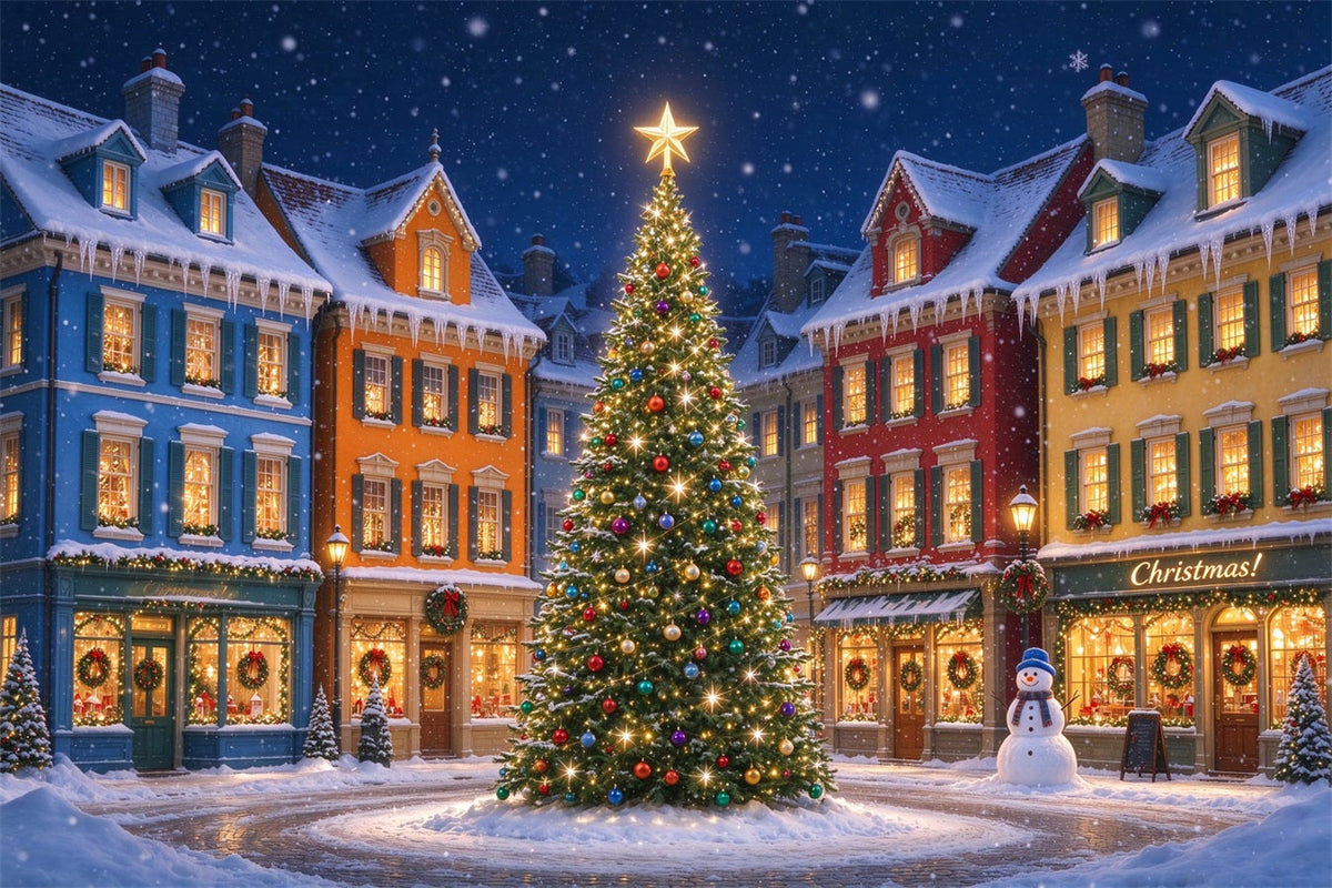 Christmas Town Backdrops Colorful Snowy House Tree Christmas Picture Backdrop UK ZTT610-47