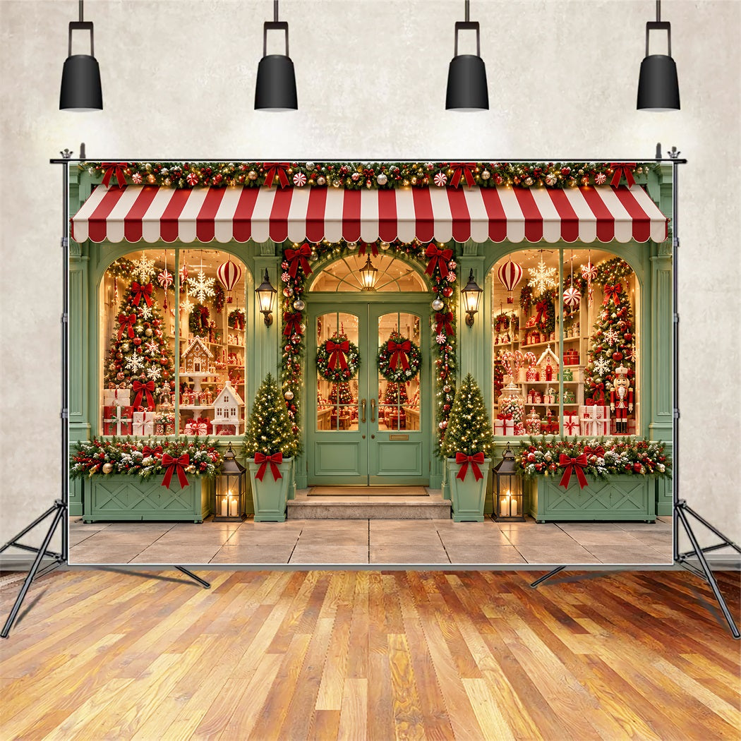 Christmas Candy Cane Backdrop Mint Green Gift Storefront Merry Christmas Backdrop UK ZTT610-50