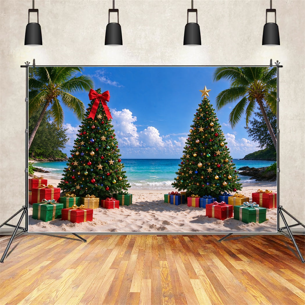 Tropical Christmas Backdrop Holiday Beach Decorated Trees Christmas Backdrops for Photos UK ZTT610-7