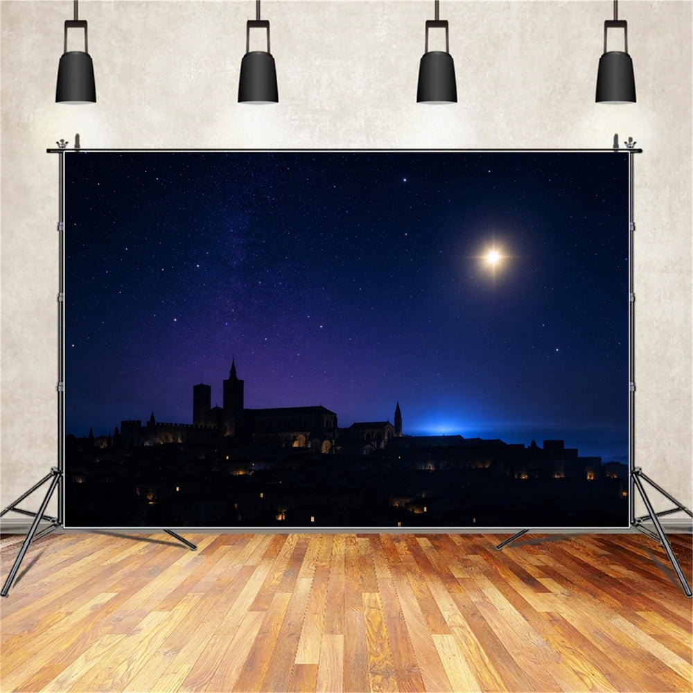 Nativity Scene Backdrop Starry Bethlehem Village Skyline Christmas Pho