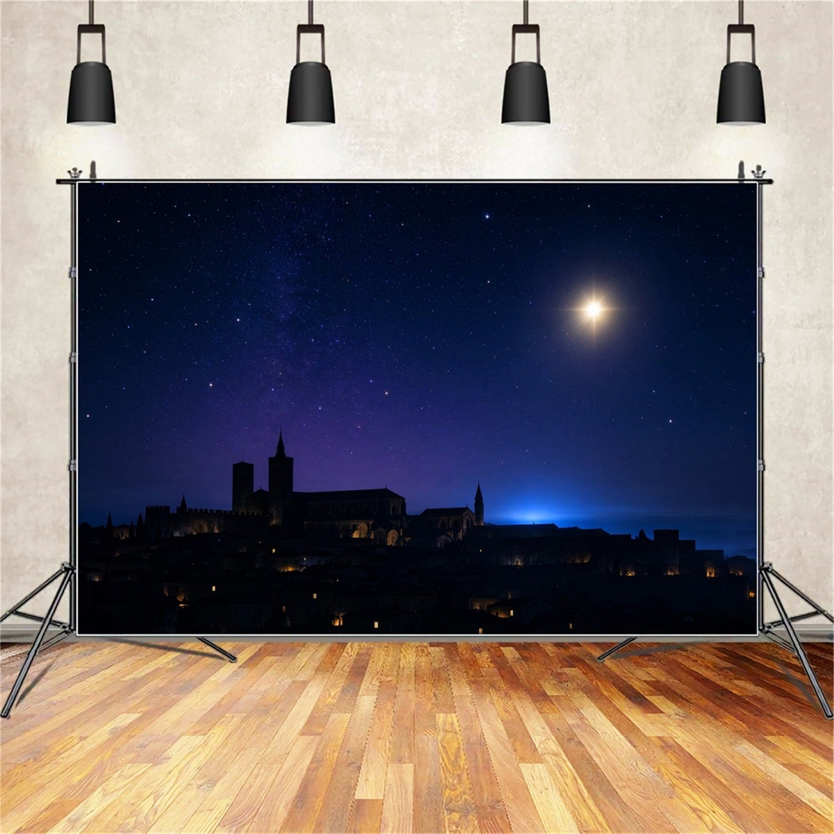 Nativity Scene Backdrop Starry Bethlehem Village Skyline Christmas Photo Backdrop Ideas UK ZTT610-8